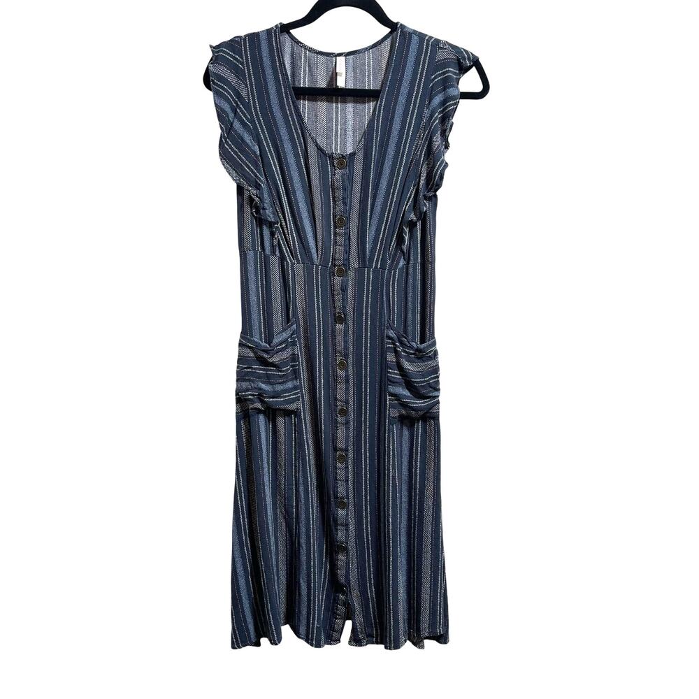 Xhilaration Button Front Midi Dress Casual Flutter Sleeve Women's Small
